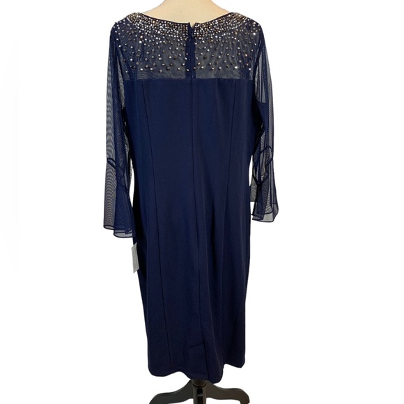 Alex Evenings Beaded Neckline Sheer Long Sleeve Navy Blue Dress - size 18 - Picture 6 of 10